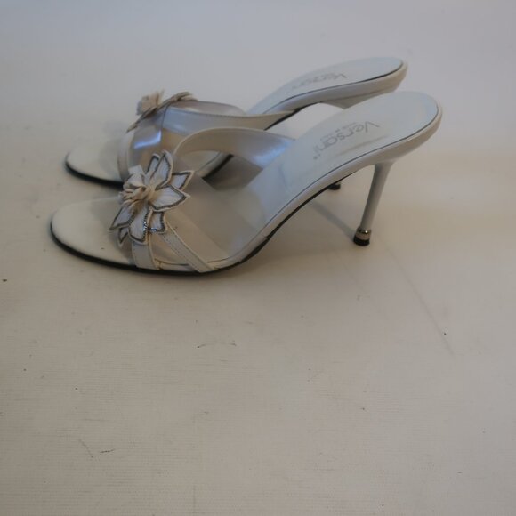Womens Versani White Clear Open Toe Leather PVC Strappy Sandal Mule Heels 9.5 - Picture 4 of 13